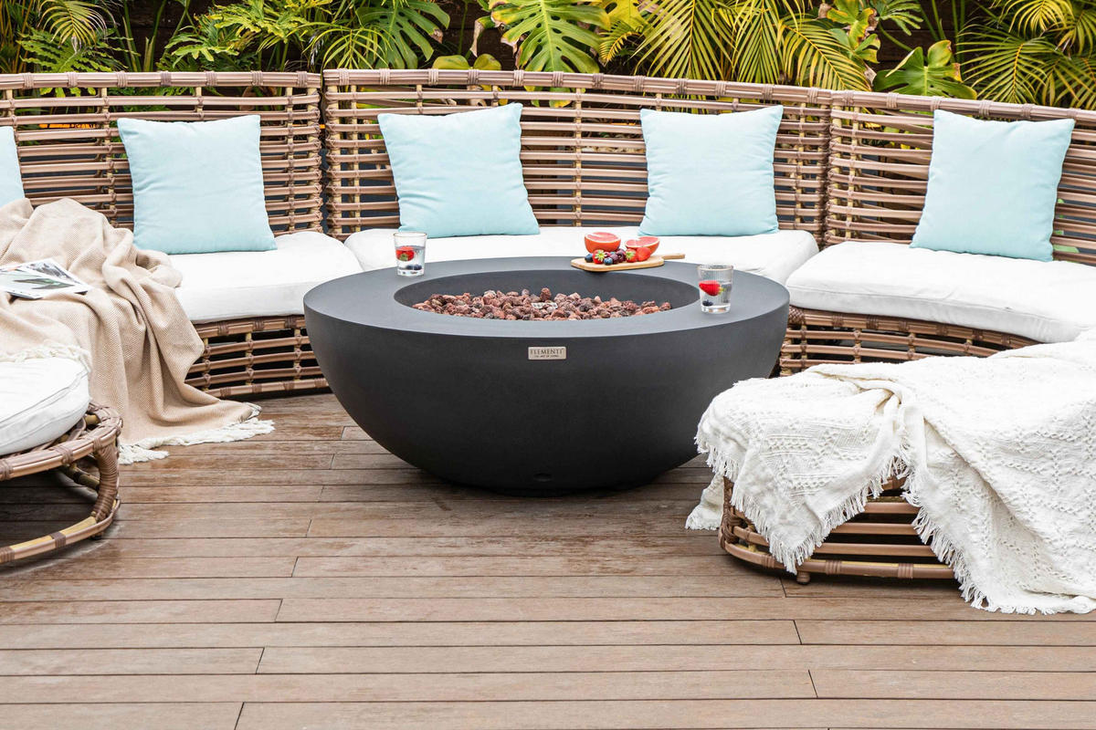 FEUERTISCH LUNAR BOWL Gasfeuerstelle aus GFRC-Beton 107/107/40 cm - Dunkelgrau, Naturmaterialien (107/40/107cm) - Elementi