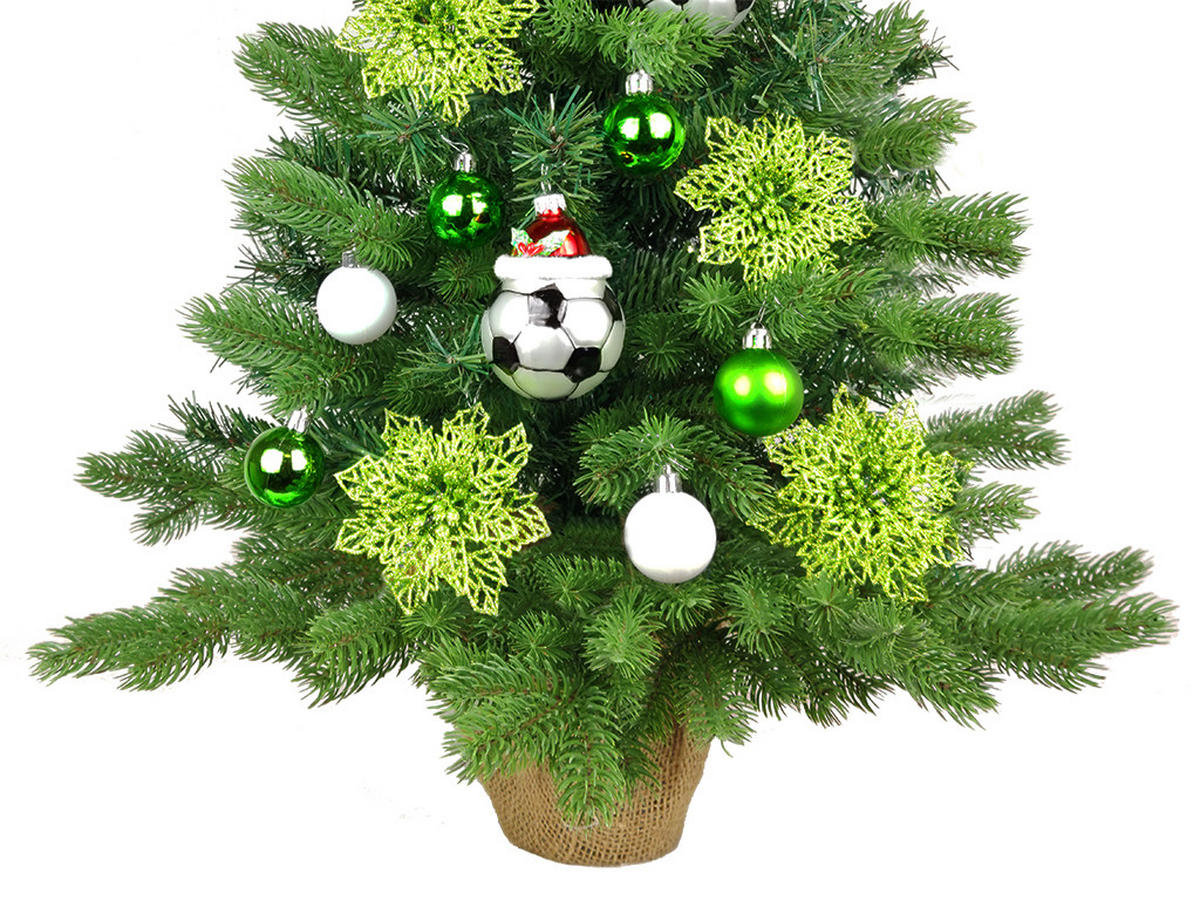WEIHNACHTSBAUM künstlicher 60 cm mit LED-Beleuchtung, TORJUBEL, mit 37 Weihnachtsbaumschmuck, Pflanztopf mit Jutesack - Weiß/Grün, Kunststoff/Stein (40/60cm) - LAALU