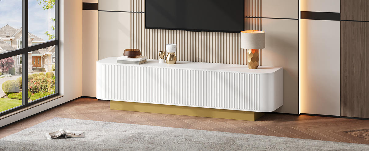 TV-LOWBOARD 170 cm abgerundet Kabelmanagement - Weiß, Holz (170/47/40.5cm) - Fortuna Lai