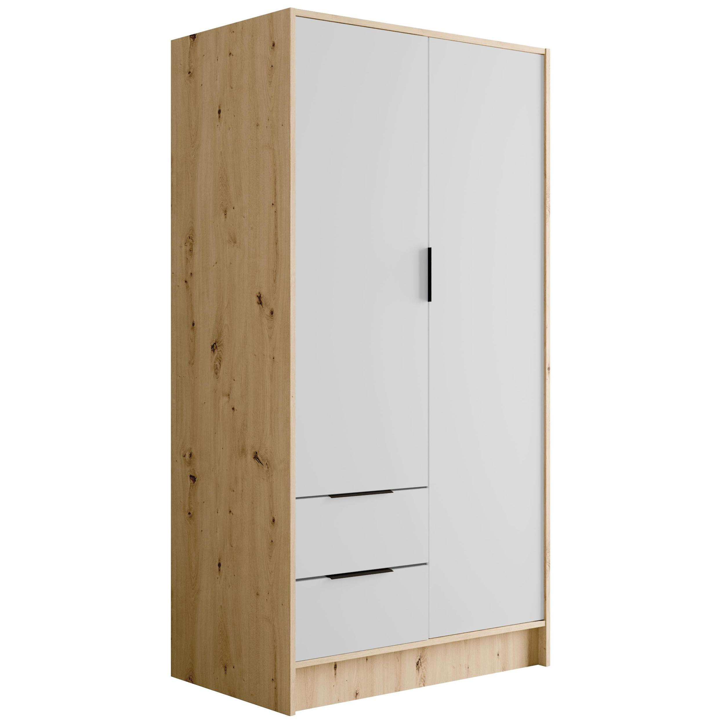 KLEIDERSCHRANK mit Flügeltüren KOLIN 100x200cm Artisan / Weiß - Eiche Artisan/Weiß, Holzwerkstoff (102/200/51cm) - ALTDECOR