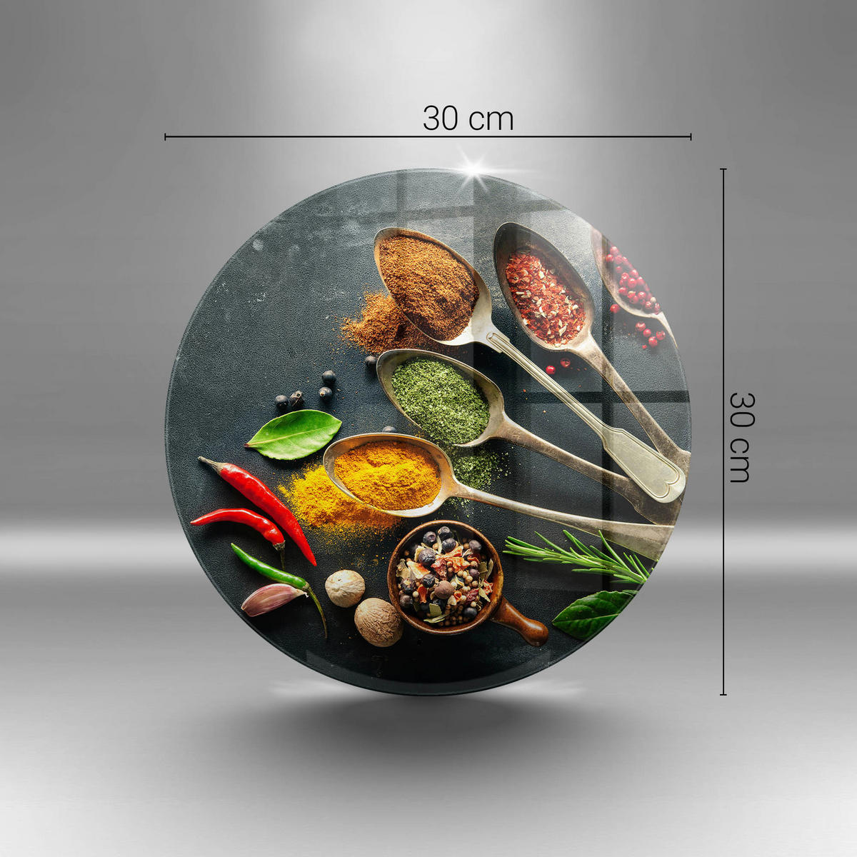 GLASPLATTE Ø 30 cm Küchengewürze Zusammensetzung - Multicolor, Glas (30/30cm) - Wallfluent