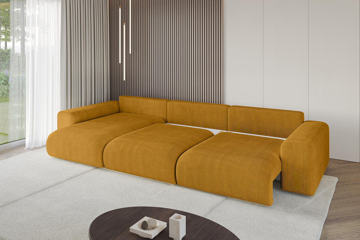 ECKSOFA Ottomane links ESKAR-L 364x176x84 Currygelb Cord - Currygelb/Schwarz, Holzwerkstoff/Kunststoff (364/176cm) - ALTDECOR