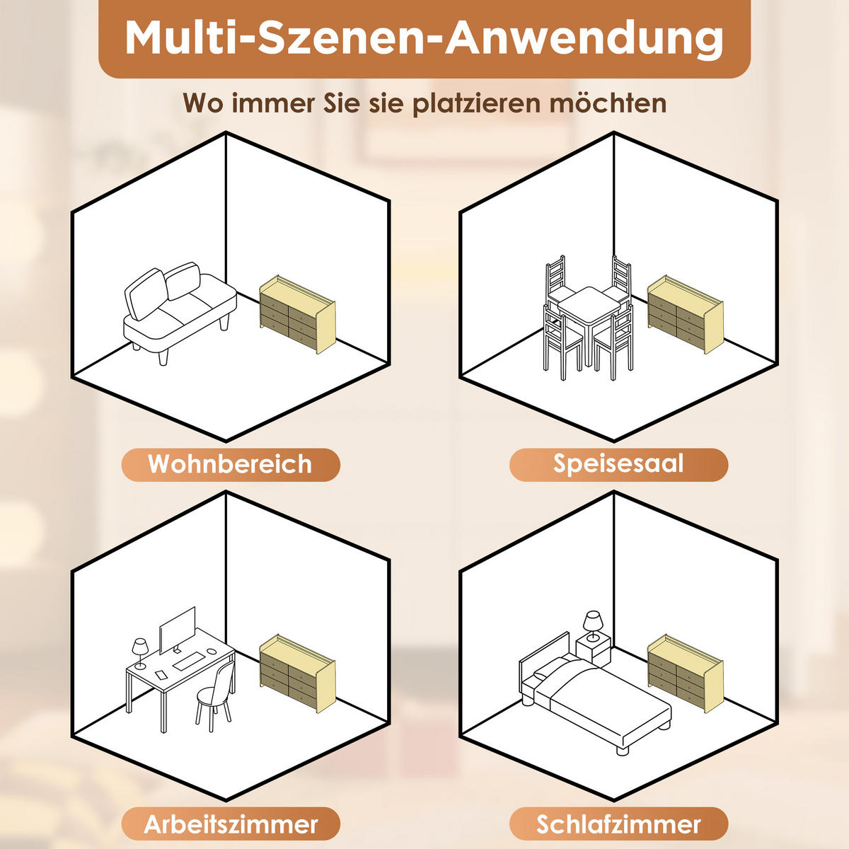 KOMMODE mit 6 Schubladen und LED-Beleuchtung, 120 x 40 x 75 cm, Weiß, Spanplatte - Weiß, Holzwerkstoff (120/75/40cm) - SONNENH