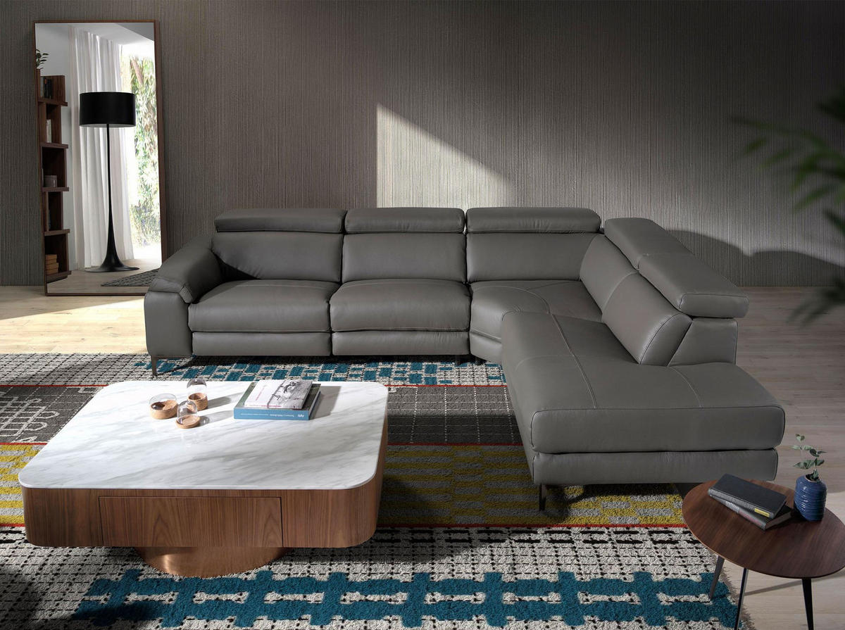 ECKSOFA Relaxsofa mit Chaiselongue rechts in dunkelgrauem Leder 295/232/97 cm - Dunkelgrau/Schwarz, Leder (295/232cm) - ANGEL CERDA