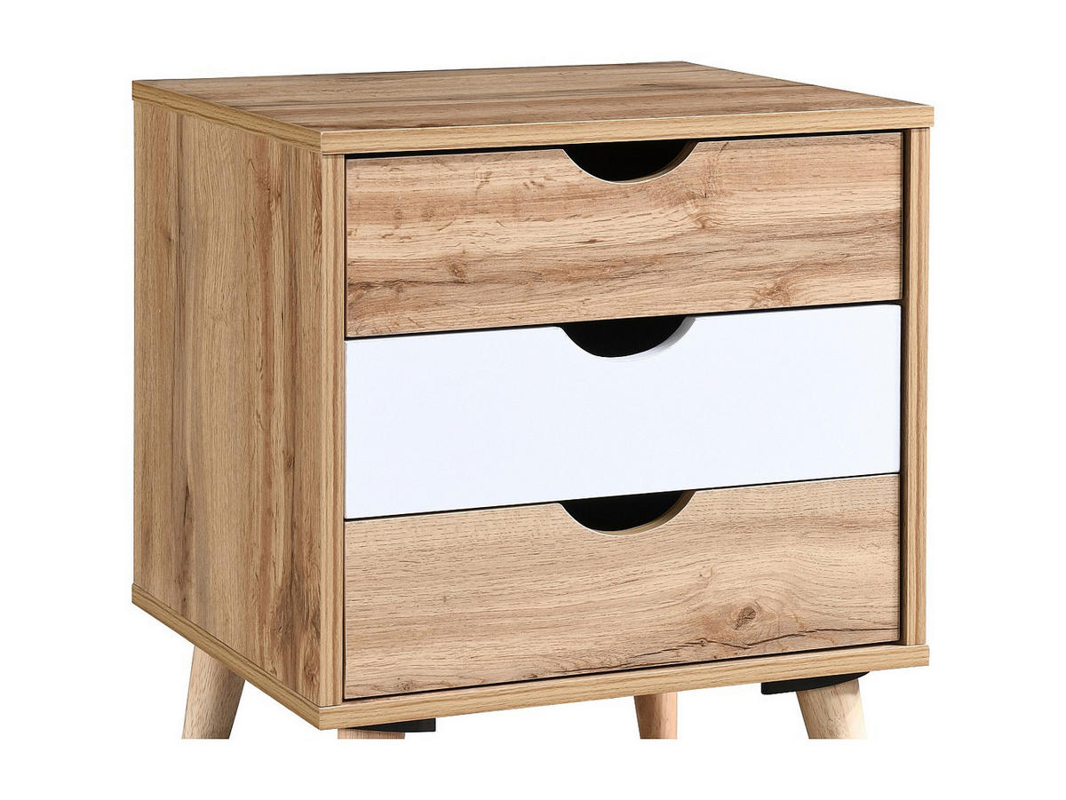 2ER-SET Nachttische mit 3 Schubladen - Holzfarben & Weiß - LURVIA - Naturfarben, Holz (45/57/40.5cm) - Vente-Unique