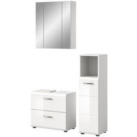 BADMÖBEL-SET 3-teilig weiß Hochglanz, Badkombination mit Spiegelschrank - Weiß Hochglanz/Silberfarben, Glas/Holzwerkstoff (105/185/30cm) - Inn.Furn
