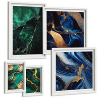 BILDER SET 5er Set - 50x50 cm & 20x30 cm & 40x60 cm Weißer Rahmen - Blumen, heller Hintergrund, Marmormuster - Weiß, Kunststoff (40/60cm) - TULUP