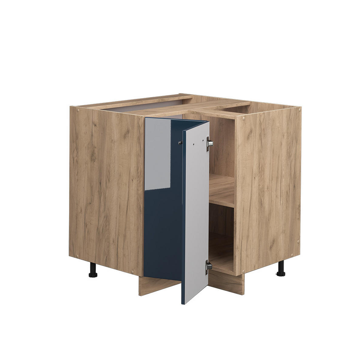 ECKUNTERSCHRANK Fame-Line Dunkelblau Hochglanz 80.5 cm, AP Marmor - Eiche Wotan/Dunkelblau, Holzwerkstoff (80.5/82/60cm) - Vicco