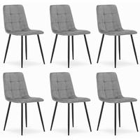 STUHL CETARA 6-er Set, Grau, Schwarz, mit Samtstoff gepolstert - Hellgrau, Textil/Metall (45/87/51cm) - Komodee