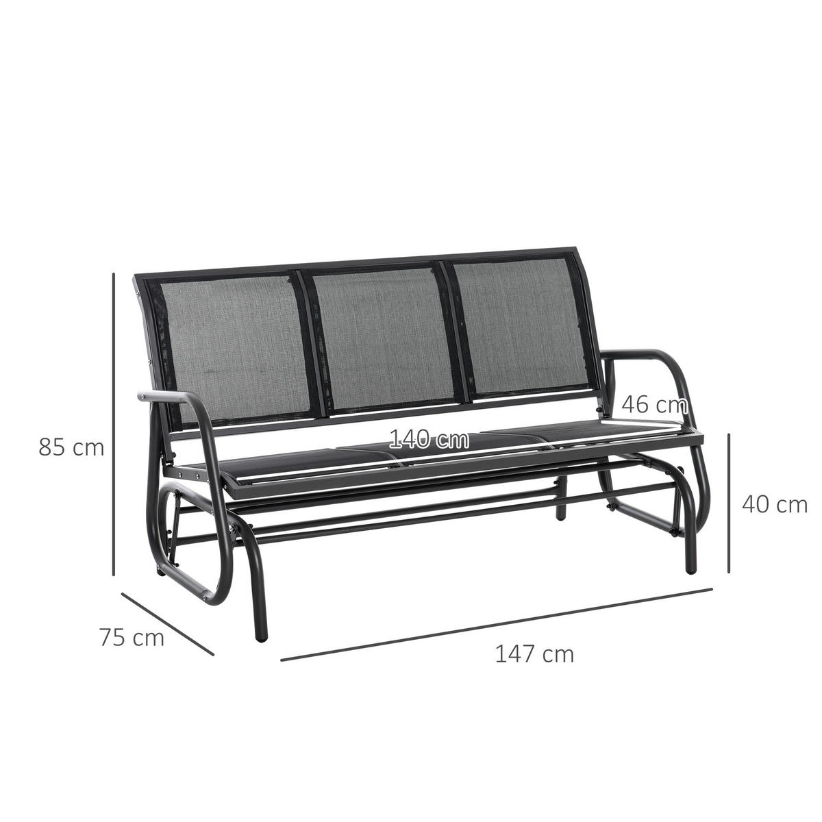 SCHAUKELSTUHL, 3-Sitzer Gartenbank, Metall, Dunkelgrau, 120 x 70 x 85 cm - Schwarz, Metall (75/85/147cm) - Outsunny