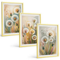 BILDER SET 3er Set - 40x60 cm Goldrahmen - Löwenzahnblüten, pastellfarbene Gräser - Goldfarben, Kunststoff (40/60cm) - TULUP
