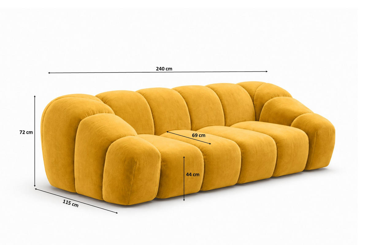 SOFA 3-Sitzer modular, Veloursstoff Bluvel, Golden, CROISSANT - Goldfarben, Holz (240/72/115cm) - Kaiser Möbel
