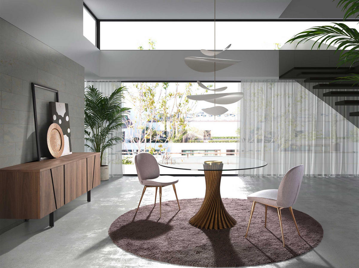 ESSTISCH rund Glas | Walnuss 130/130/76 cm - Transparent/Walnussfarben, Glas (130/130/76cm) - ANGEL CERDA
