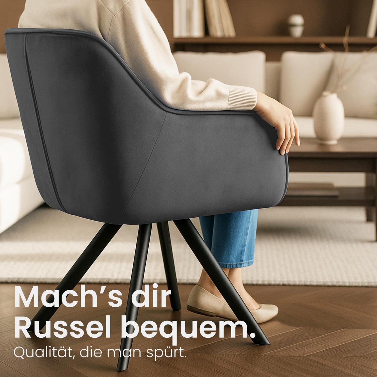 ARMLEHNENSTUHL Samt Dunkelgrau - Dunkelgrau/Schwarz, Textil/Metall (57/90/63cm) - CLP