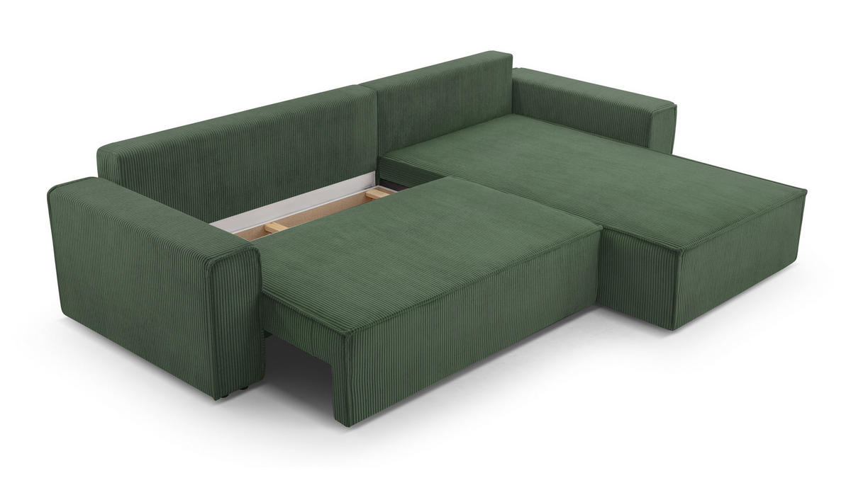 ECKSOFA L Form Cedria Dunkelgrün 287/145/85 cm mit Schlaffunktion - Dunkelgrün/Schwarz, Kunststoff/Textil (287/145cm) - AX Living