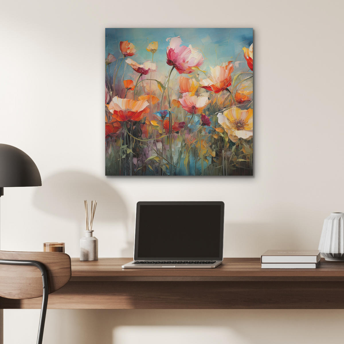 AKUSTIKBILD Blumen - Aquarell - Kunst - Botanisch - Natur Wandbilder 60x60 cm - Orange, Kunststoff (60/60/0.9cm) - MuchoWow