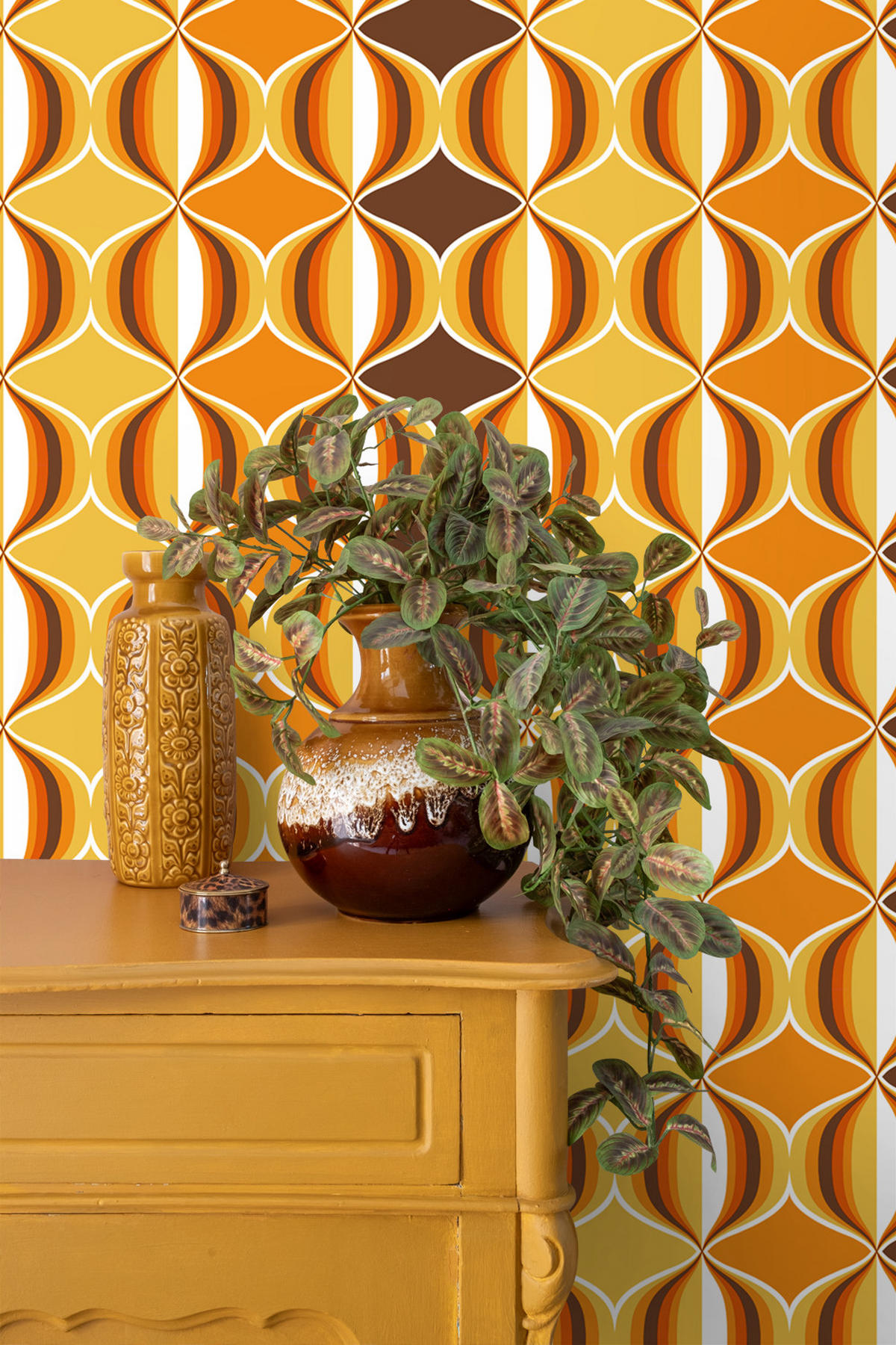 TAPETE Retro-Ornamente 53 cm x 10.05 m - Orange, Papier (53/1000cm) - Sanders & Sanders