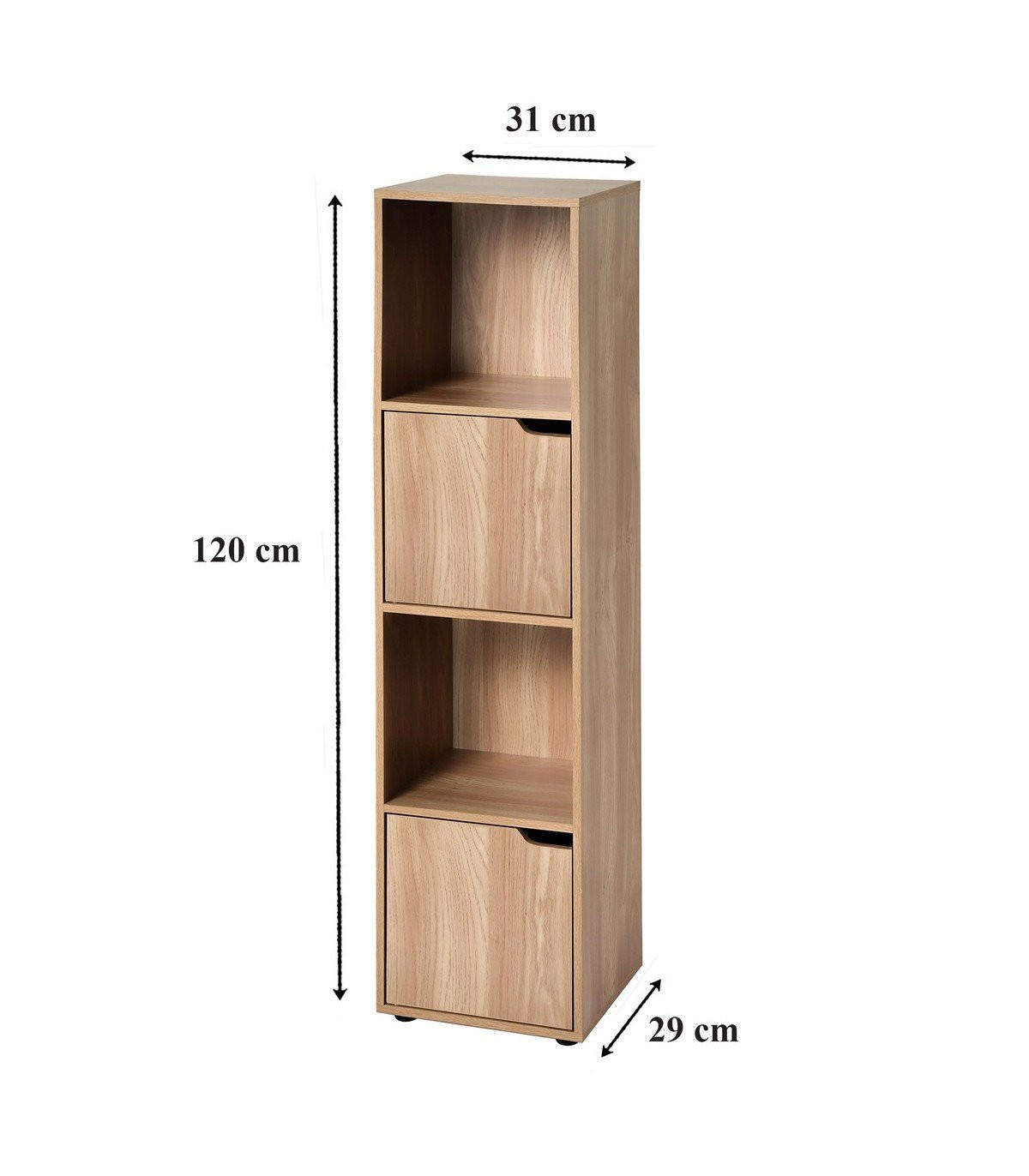 REGAL mit 4 Fächern - 31/29/120 cm - Eichefarben, Holzwerkstoff (29/120/30.7cm) - Calicosy