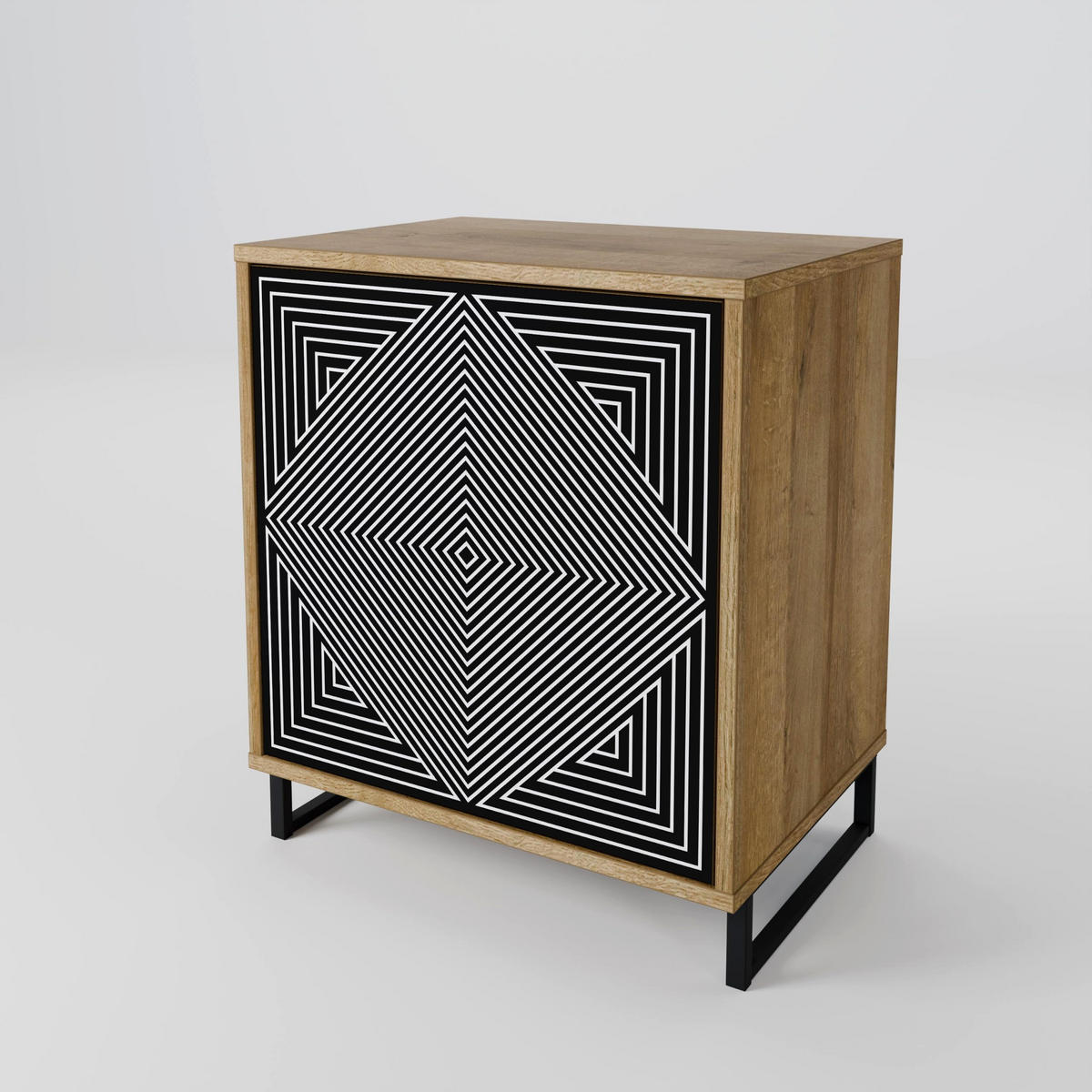 SIDEBOARD POLYGON ILLUSION, Eichefarben, 57,5x42x72,5 cm, Schwarze Metallfüße - Eichefarben/Multicolor, Holzwerkstoff/Metall (57.5/72.5/42cm) - SpaceRebels