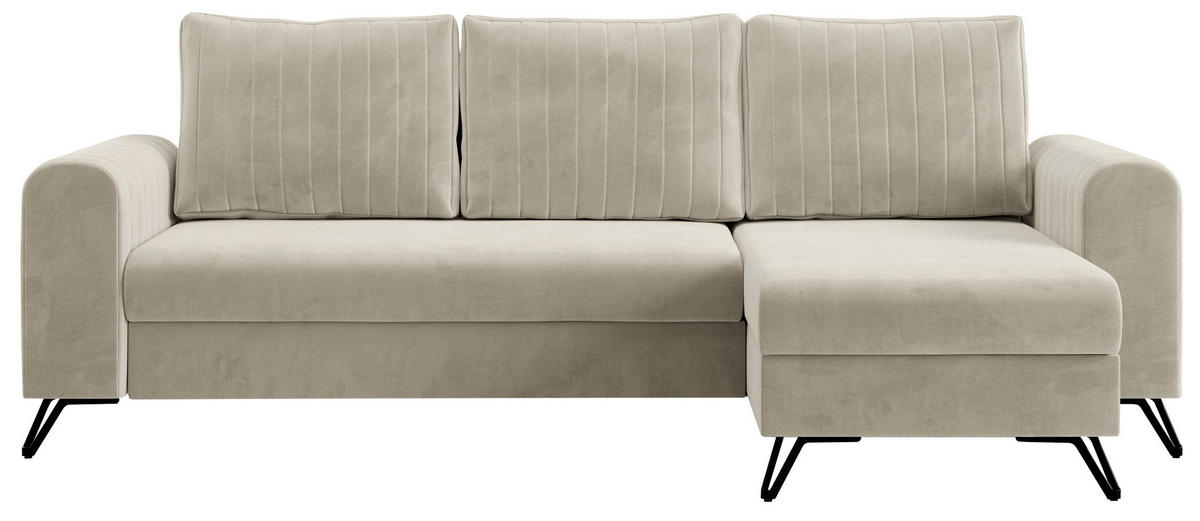 ECKSOFA Axel Velvet Beige - Beige/Schwarz, Textil/Metall (242/140cm) - MKS