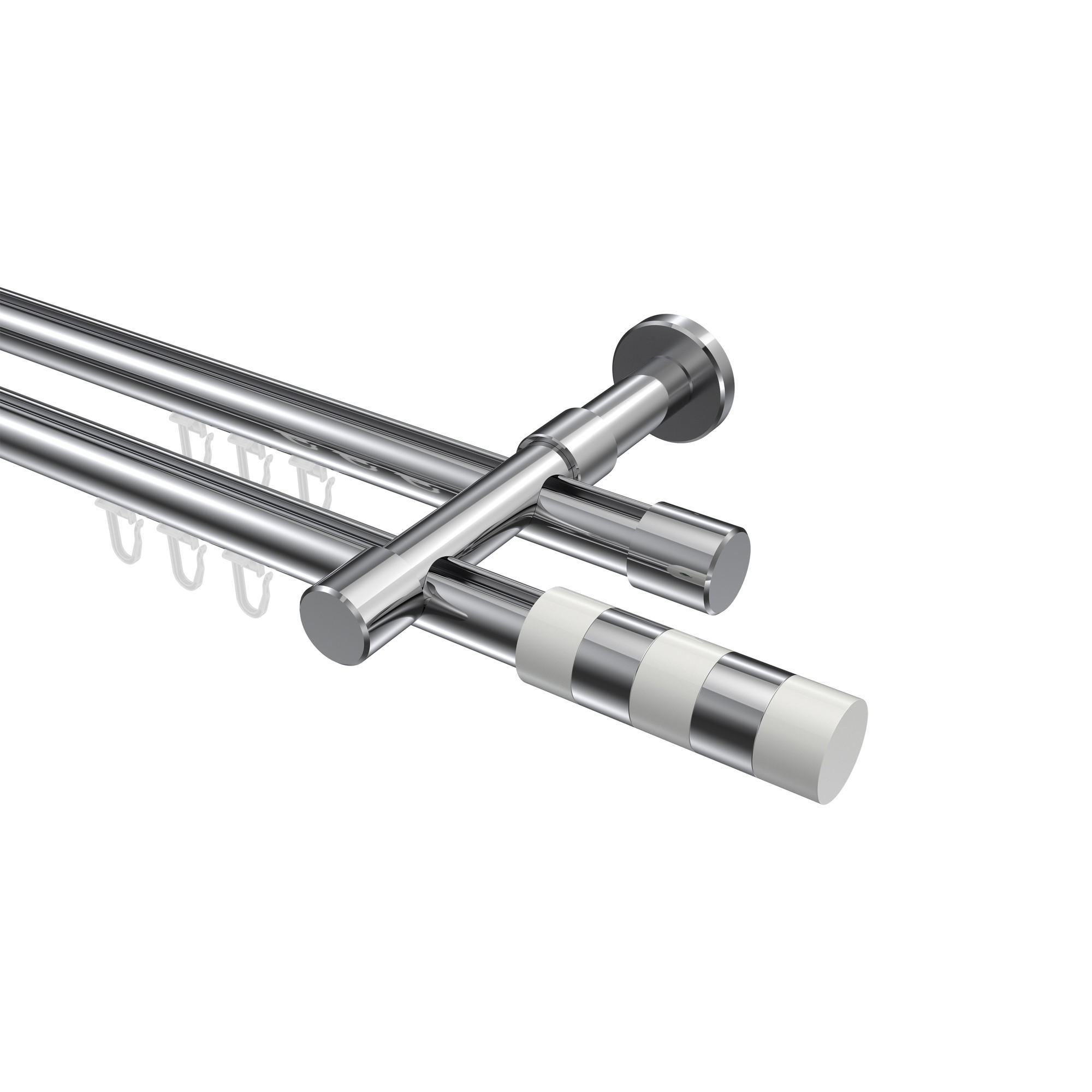 INNENLAUF-GARDINENSTANGEN-SET Prestige Mavell 140 cm, 2-läufig, 20 mm Ø Chrom - Chromfarben/Weiß, Metall (140cm) - INTERDECO