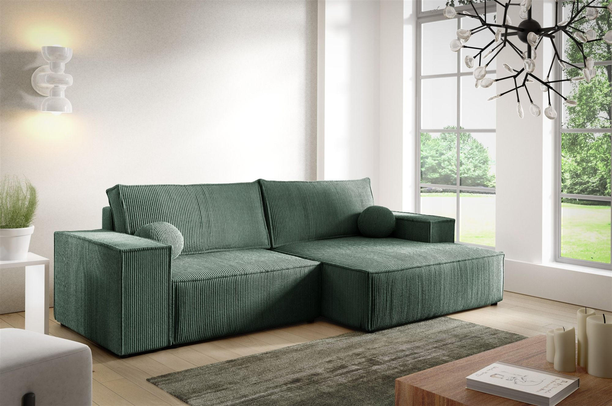 ECKSOFA Corunia Xs - Grün, Holzwerkstoff/Textil (255/148cm) - Fun Möbel