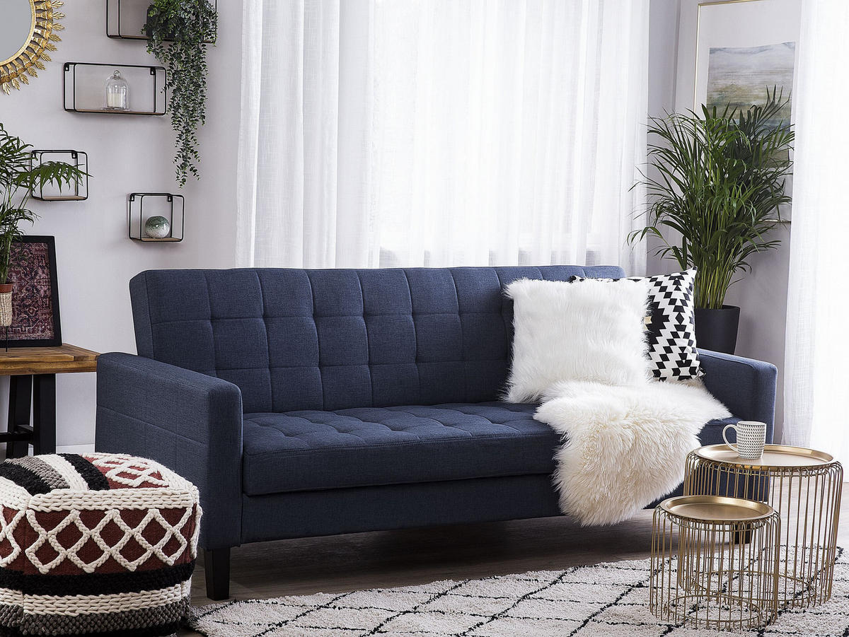 3-SITZER-SCHLAFSOFA Polsterbezug Dunkelblau Vehkoo - Dunkelblau, Textil (200/86/77cm) - Beliani