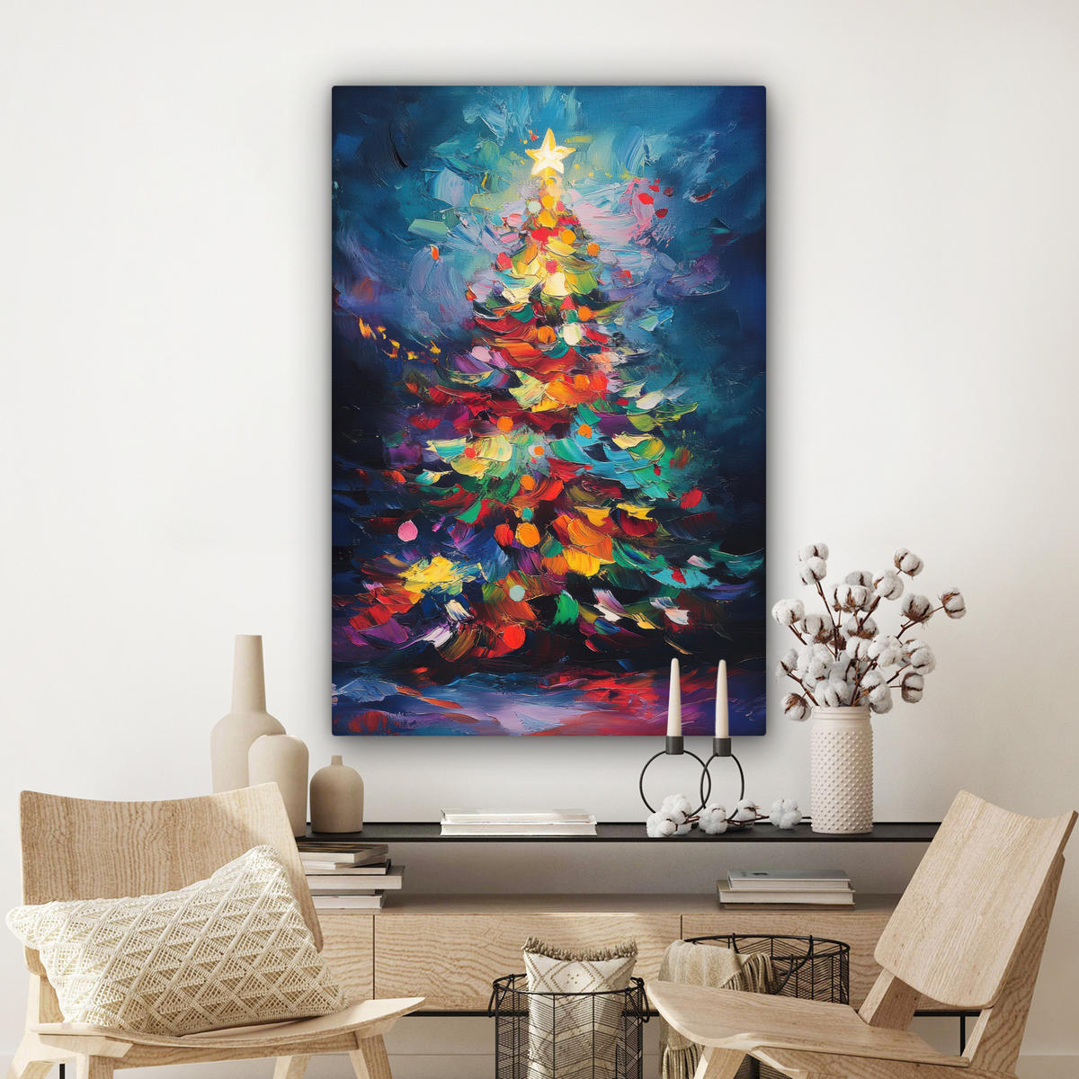 LEINWANDBILD Weihnachtsbaum - Weihnachten - Abstrakt - Farbenfroh Deko Groß 90x140 cm - Multicolor, Textil (90/140cm) - MuchoWow