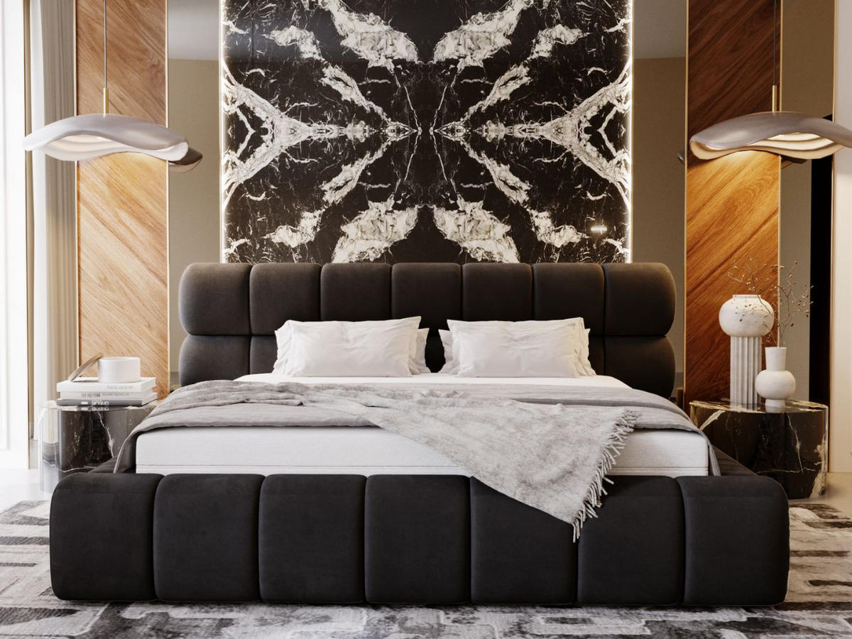 POLSTERBETT Mellow 140x200 Schwarz - Schwarz, Textil (140/200cm) - Graingold