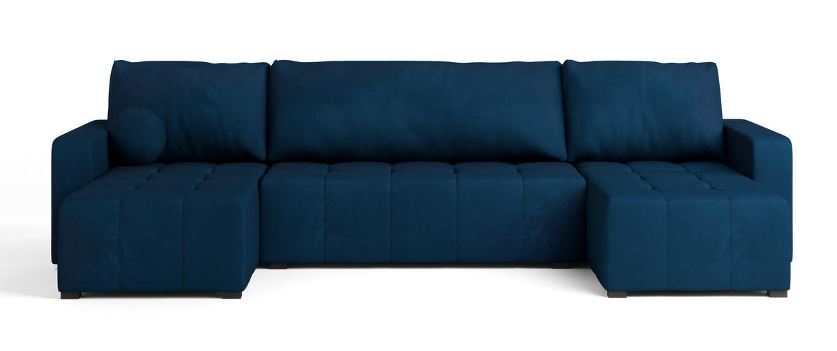 WOHNLANDSCHAFT TOLARI Blau Plüsch-Stoff mit Schlaffunktion - Blau, Holz (295/85/140cm) - MASSENO