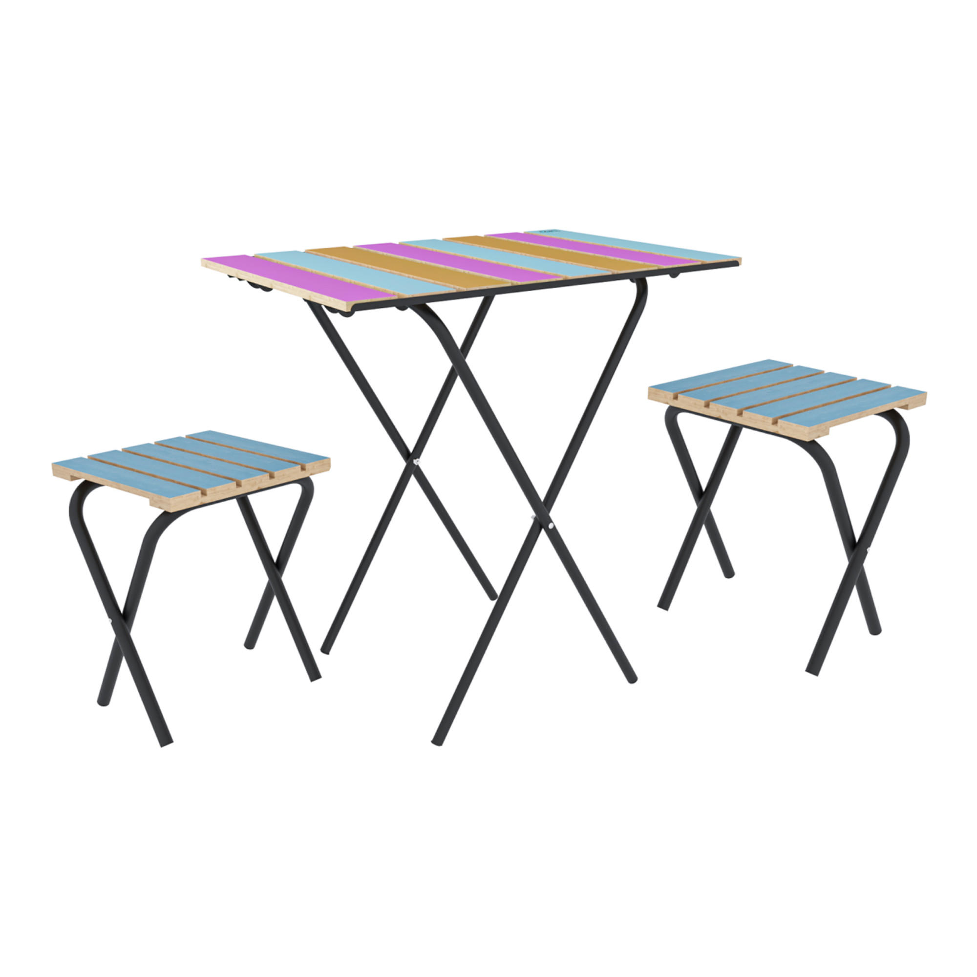 BISTRO-SET 3 TLG. Pieksämäki - Multicolor, Holz/Metall - [en.casa]