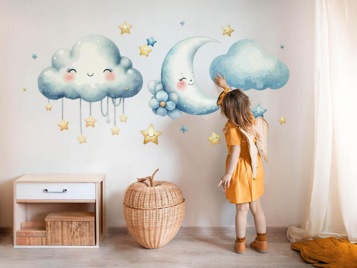 WANDAUFKLEBER 130x131cm - Fröhlicher Himmel mit Wolken - Multicolor, Kunststoff (130/131/0.1cm) - Wallfluent