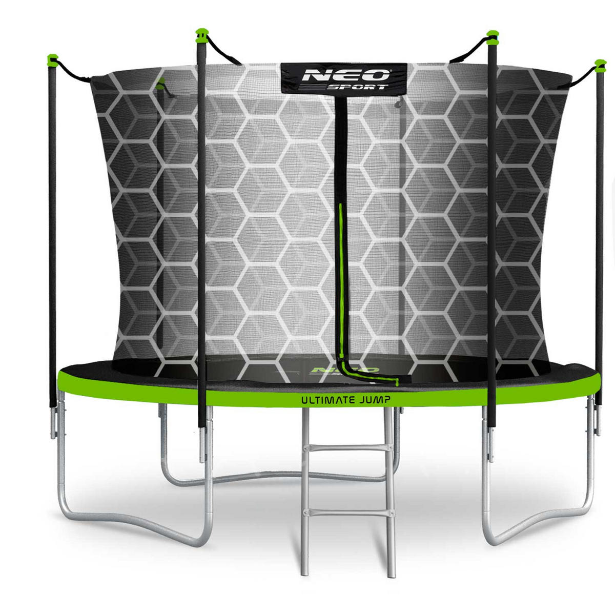 GARTENTRAMPOLIN 8 ft/252 cm mit Innennetz und Leiter - Grün, Metall (252/252cm)