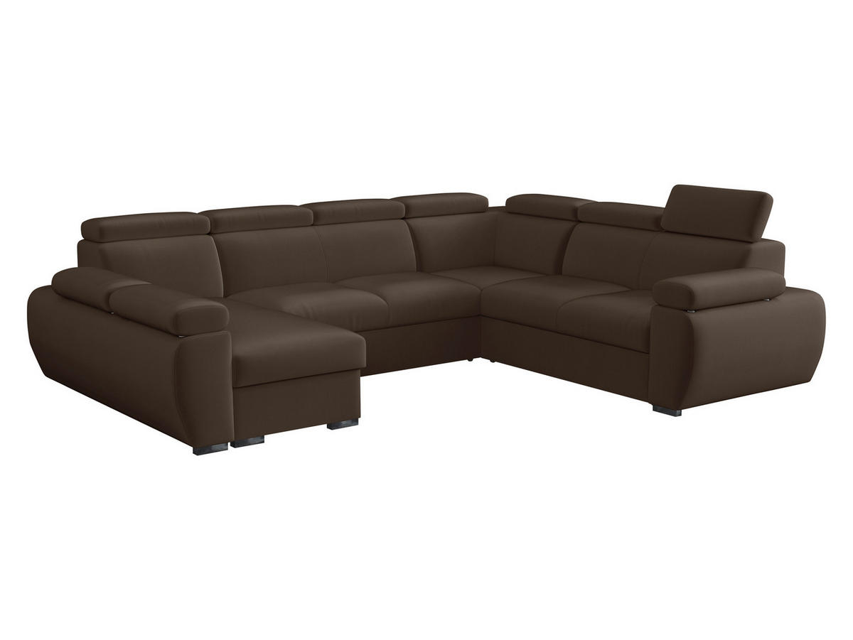 WOHNLANDSCHAFT Boston U, Seite: Links - LC+2P+R+2R - Chromfarben/Braun, Holz/Textil (325/98/260cm) - MIRJAN24