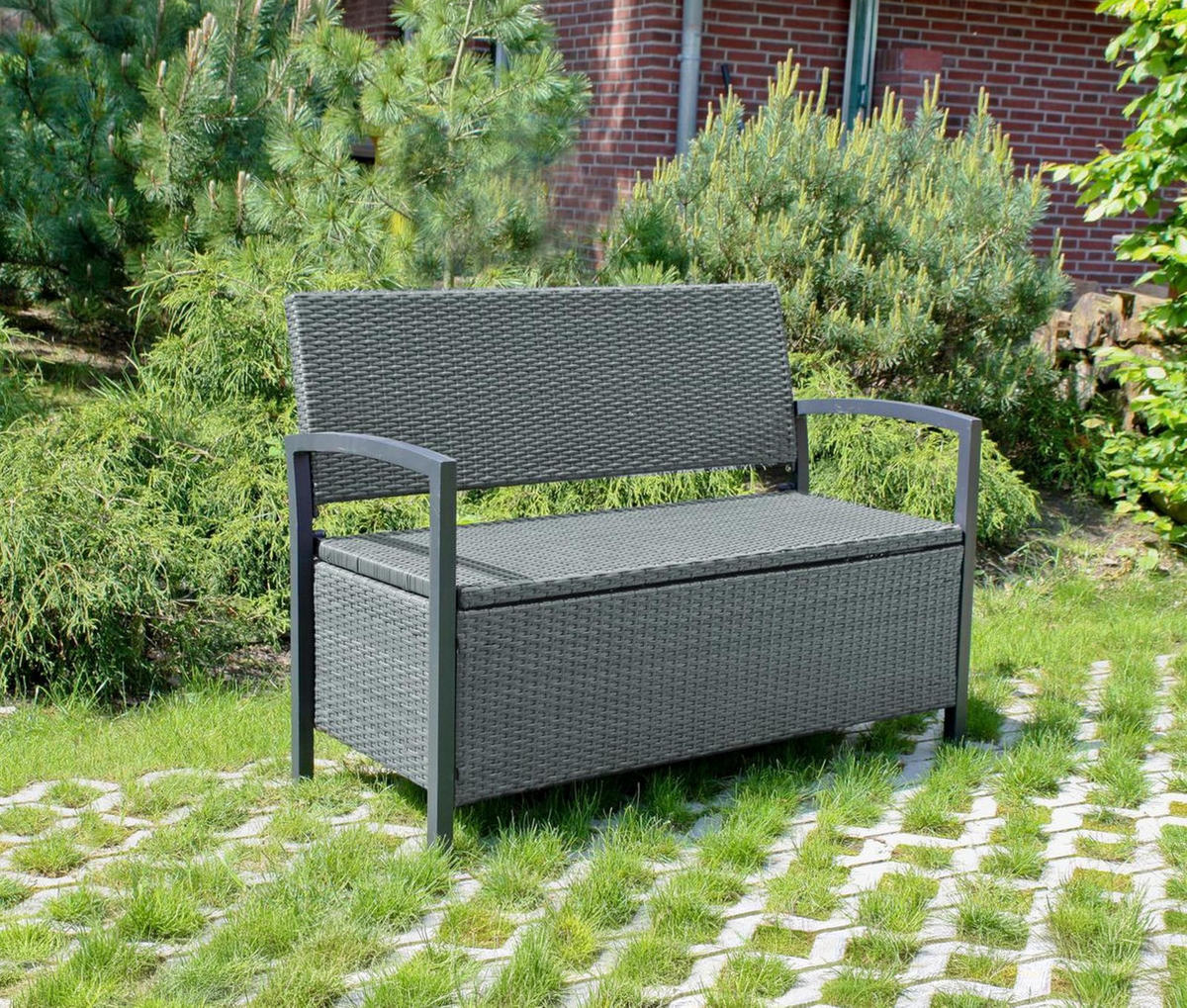 PARKBANK Wouter mit Ablagefach Dunkelgrau Gartenbank - Dunkelgrau, Kunststoff (117/86/58cm) - DELUKE