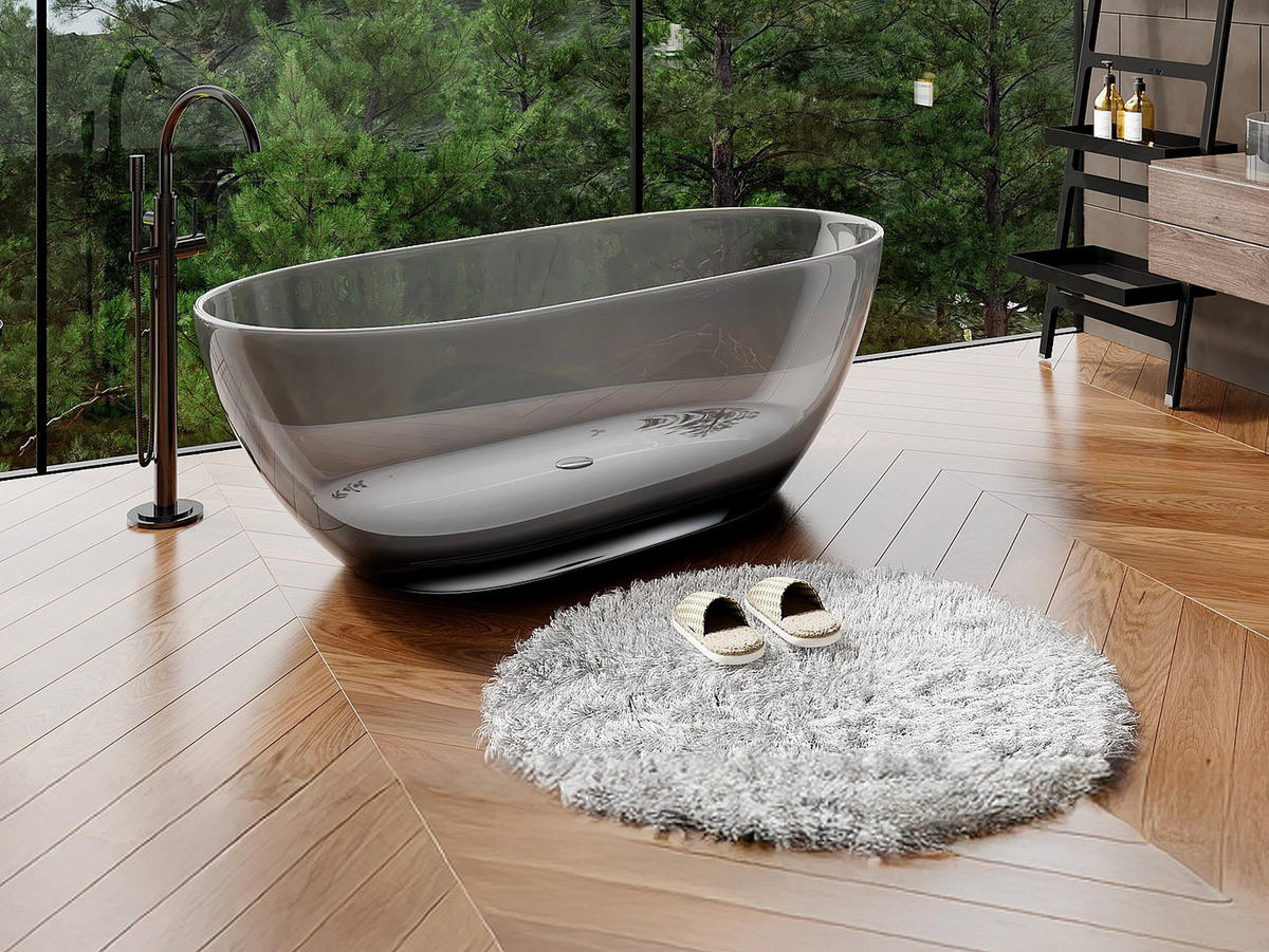 FREISTEHENDE Badewanne - 1 Person - harz - grau Spavo - Grau, Kunststoff (160/56/72cm) - Vente-Unique
