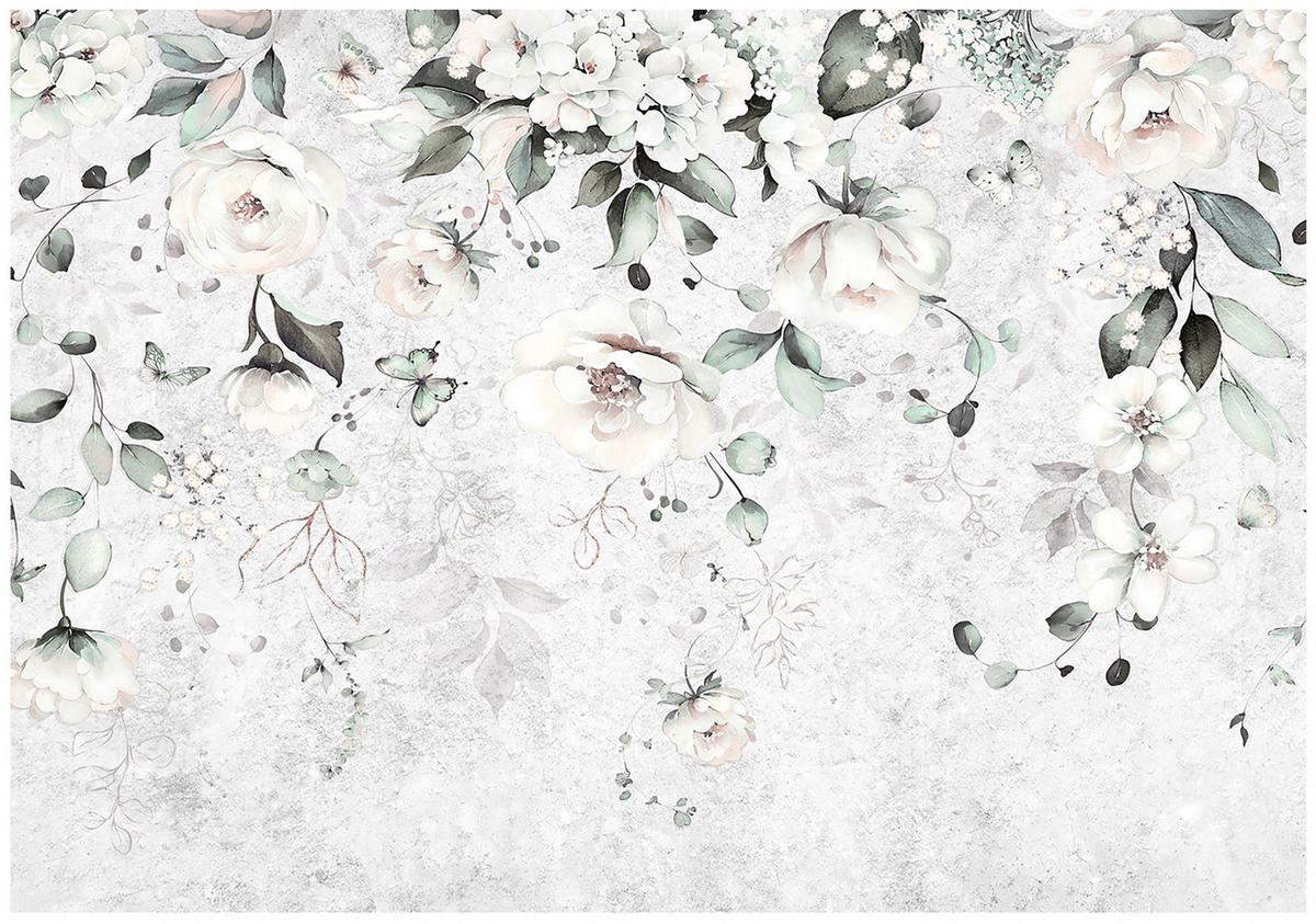 FOTOTAPETE Blätter Hängend Grau 254x184 cm - Multicolor, Textil (254/184cm) - Wallarena