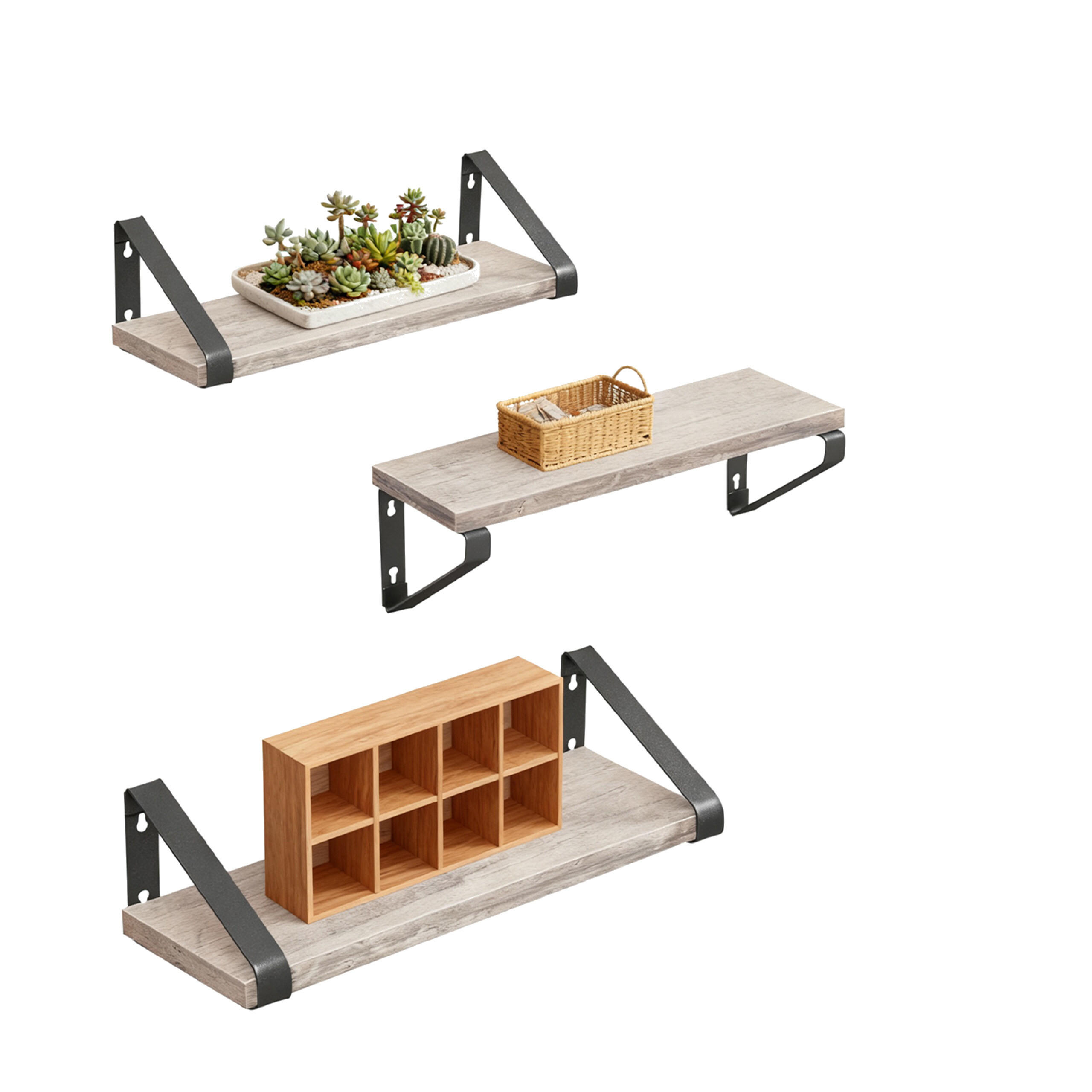 WANDREGAL-SET - Beige, Holzwerkstoff/Metall (40/11/12cm) - Relaxdays