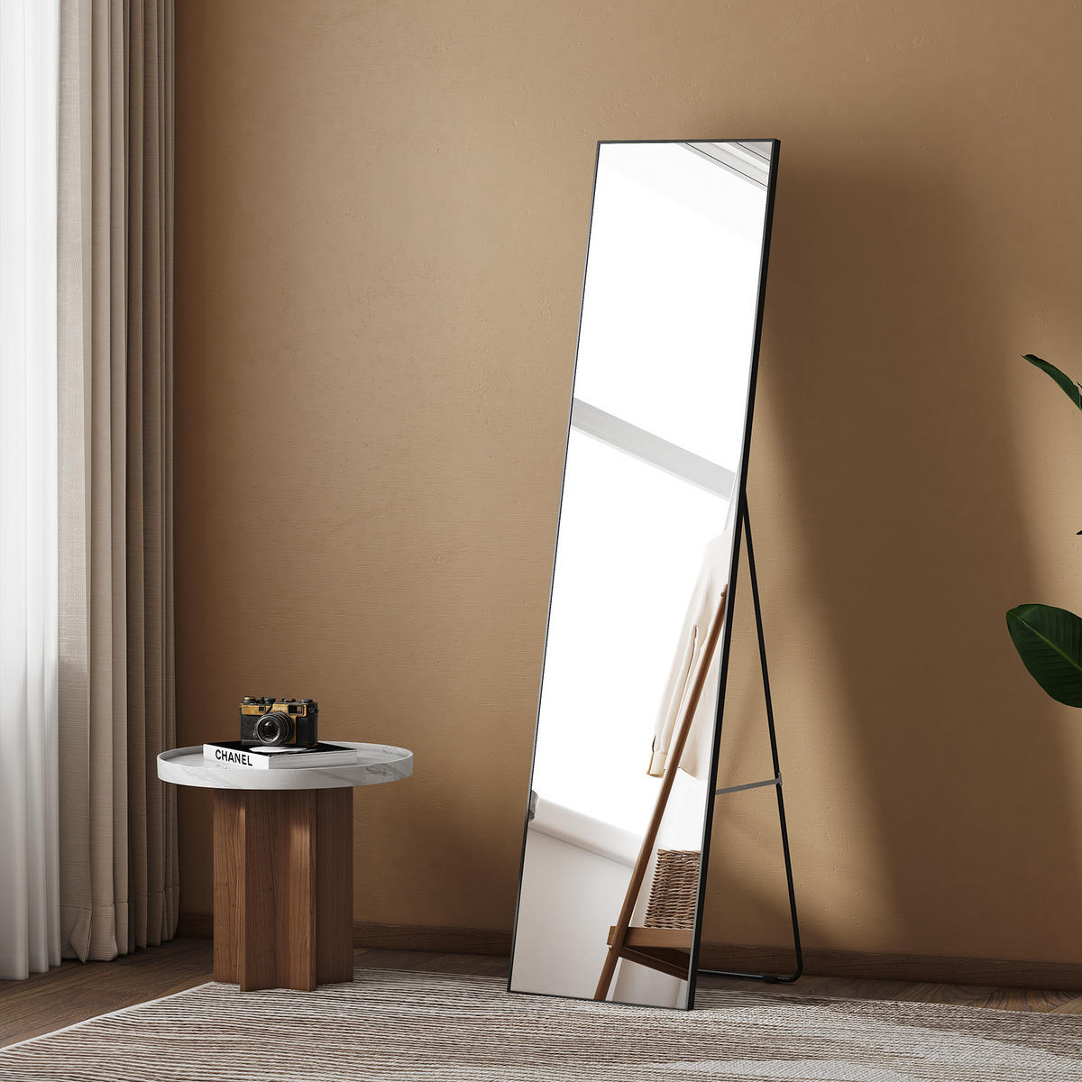 STANDSPIEGEL Wandmontage oder Freistehend, Schwarz 160/40/2 cm - Schwarz, Glas/Metall (40/160/160cm) - EMKE