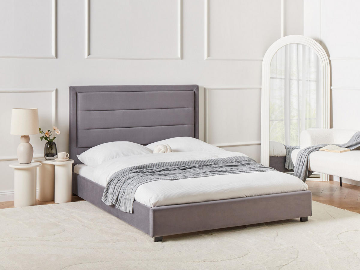 BETT mit Lattenrost 140/200 cm Dunkelgrau Rouen - Dunkelgrau/Schwarz, Textil (140/200cm) - Beliani