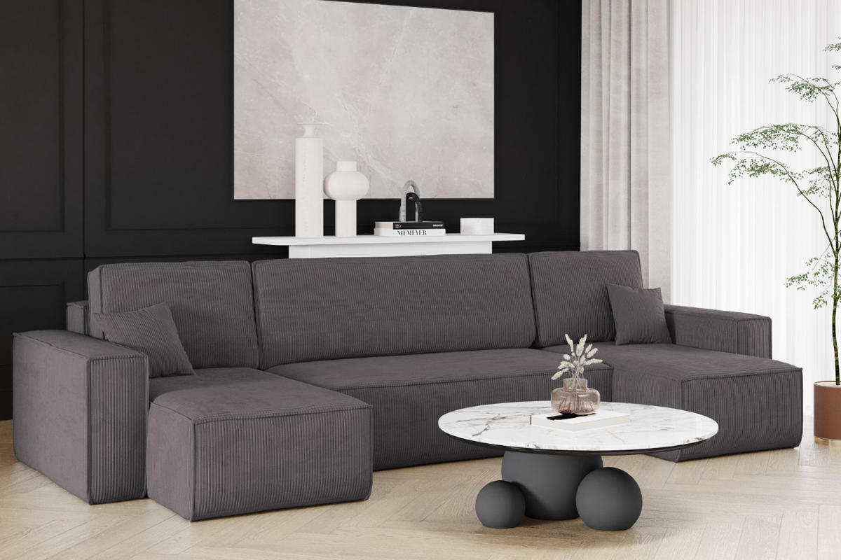 ECKSOFA Mit Schlaffunktion Und Bettkasten BEST Dicker Cord Poso Dunkelgrau - Dunkelgrau, Holz/Textil (312/142cm) - Kaiser Möbel
