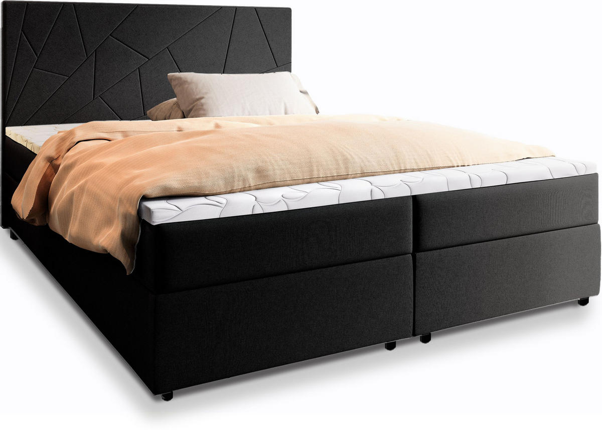 BOXBETT MADO 160x200 cm mit Matratze und Topper - Schwarz - Schwarz, Holz (160/200cm) - MASSENO