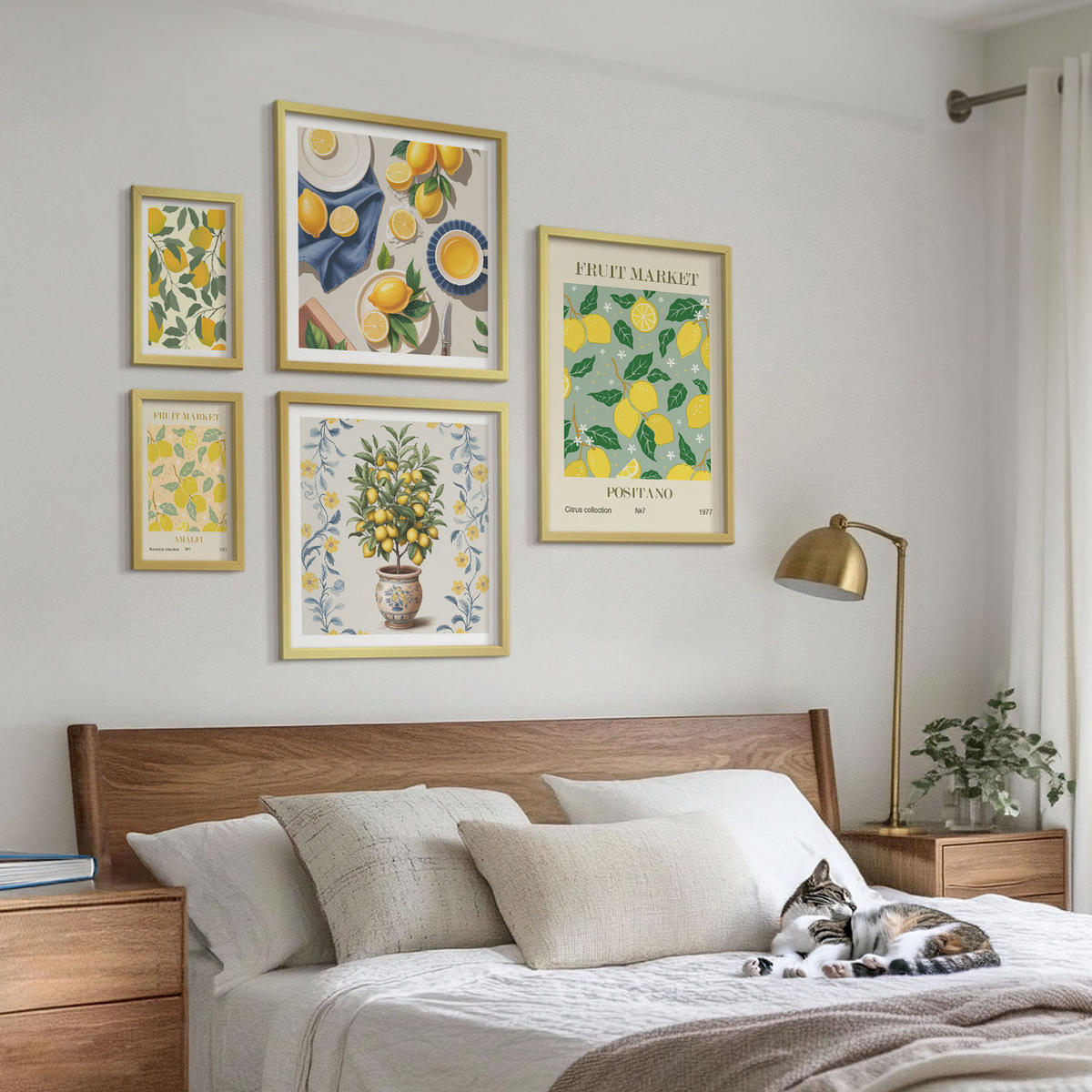 BILDER SET 5er Set - 50x50 cm & 20x30 cm & 40x60 cm Goldrahmen - Zitronenbäume in der Sonne - Goldfarben, Kunststoff (40/60cm) - TULUP
