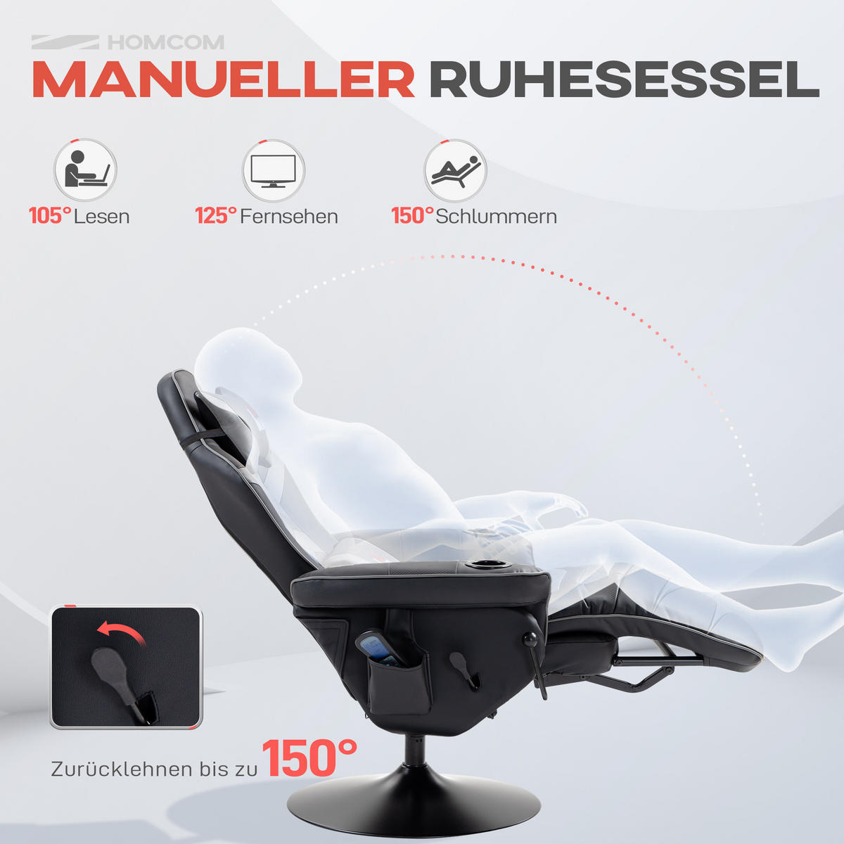 RELAXSESSEL mit Massagefunktion, Kissen, Kunstleder, Grau - Grau, Leder (82.5/111.5/79.5cm) - HOMCOM