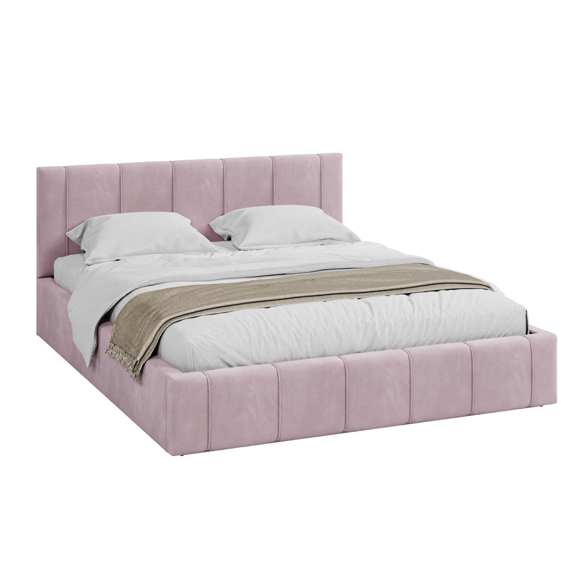 POLSTERBETT FLORIDA - Birkefarben/Altrosa, Holzwerkstoff/Metall (140/200cm) - FDM