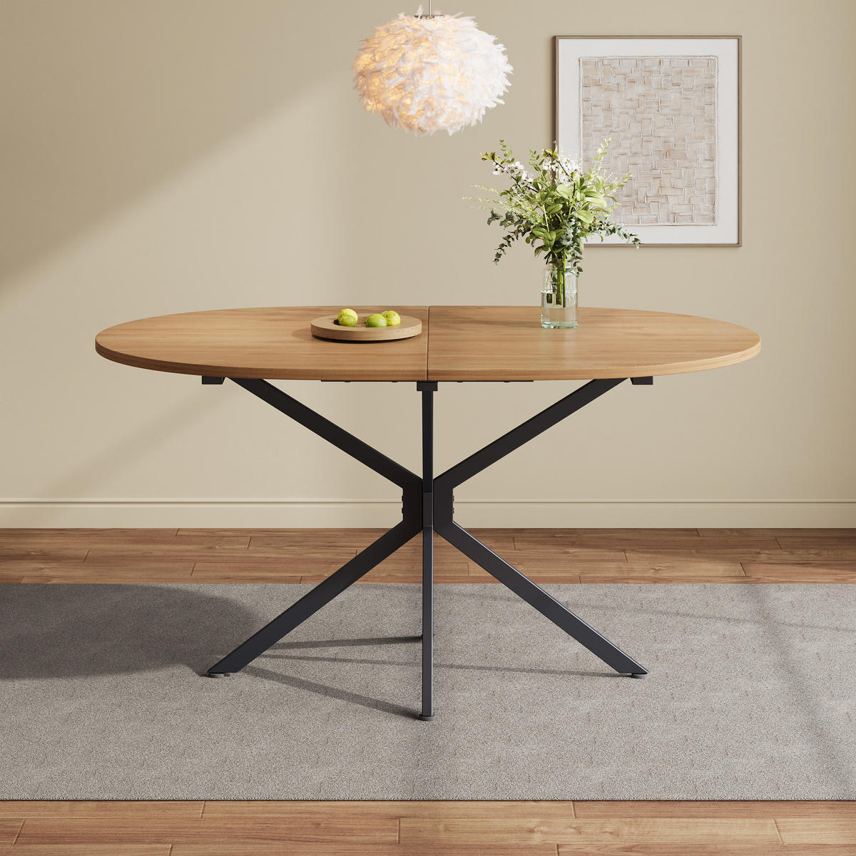 ESSTISCH 120/80/75,5 cm oval Natur mit Metallbeinen stabil für 4-6 Personen - Naturfarben, Holzwerkstoff (80/120/75.5cm) - OKWISH