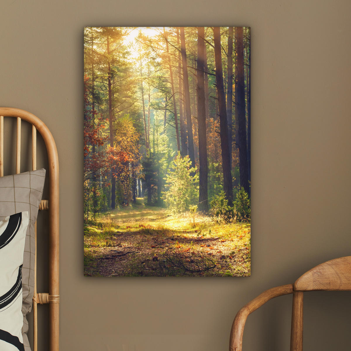 LEINWANDBILD Wald - Herbst - Bäume 60x90 cm - Dunkelgrün, Textil (60/90cm) - MuchoWow
