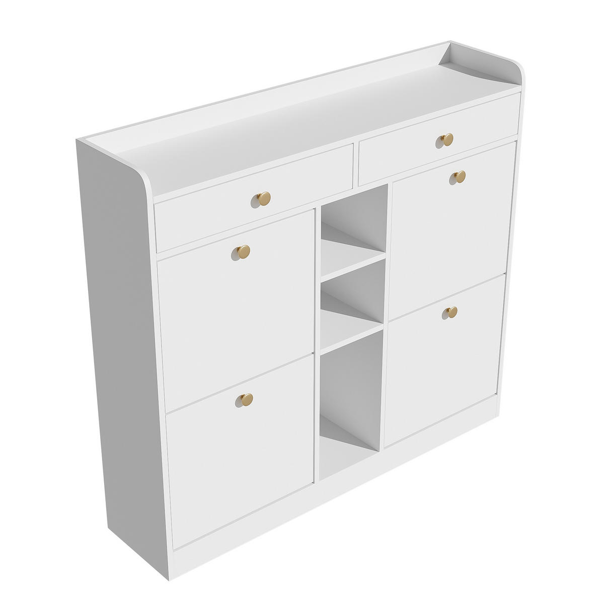 SCHUHSCHRANK mit 4 Klapptüren 2 Schubladen und 3 offenen Fächern Weiß 110/26/100 cm - Weiß, Holzwerkstoff (110/100/26cm) - EVRYAE