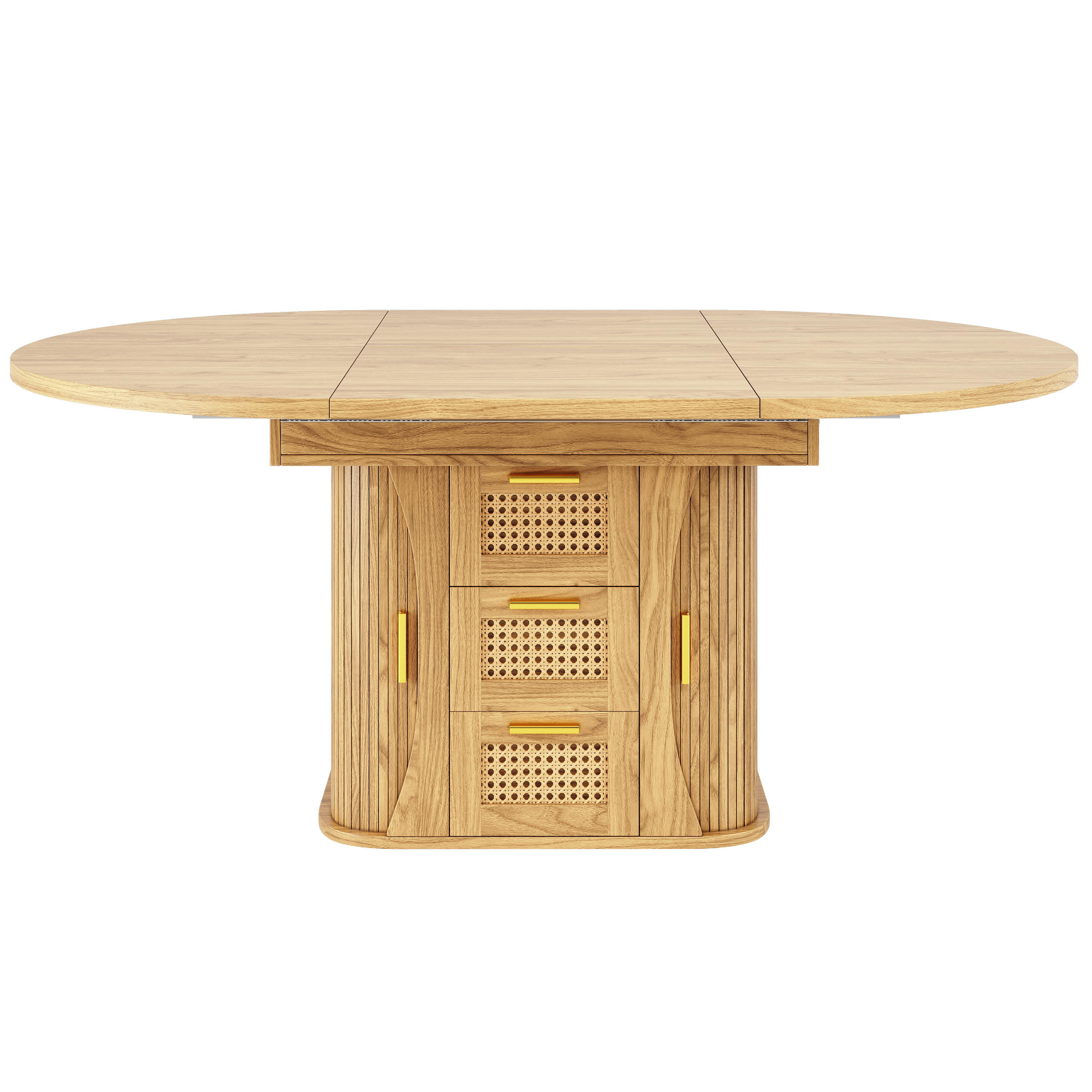 ESSTISCH Ausziehbar 118-158Cm Stauraum Rattan Schwarz - Naturfarben, Holzwerkstoff (118/118/77.1cm) - FLIEKS