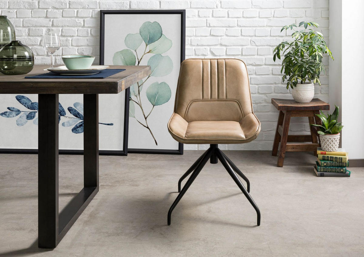 STUHL Echtleder 49 x 56 x 83 cm beige IRON LABEL #610 - Beige, Leder (49/83/56cm) - Massivmoebel24